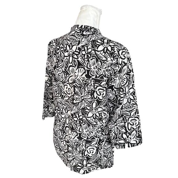 Laura Ashley Petite Black White 100% Linen Shirt Womens Sz PM Embroidered Loose - Picture 5 of 16